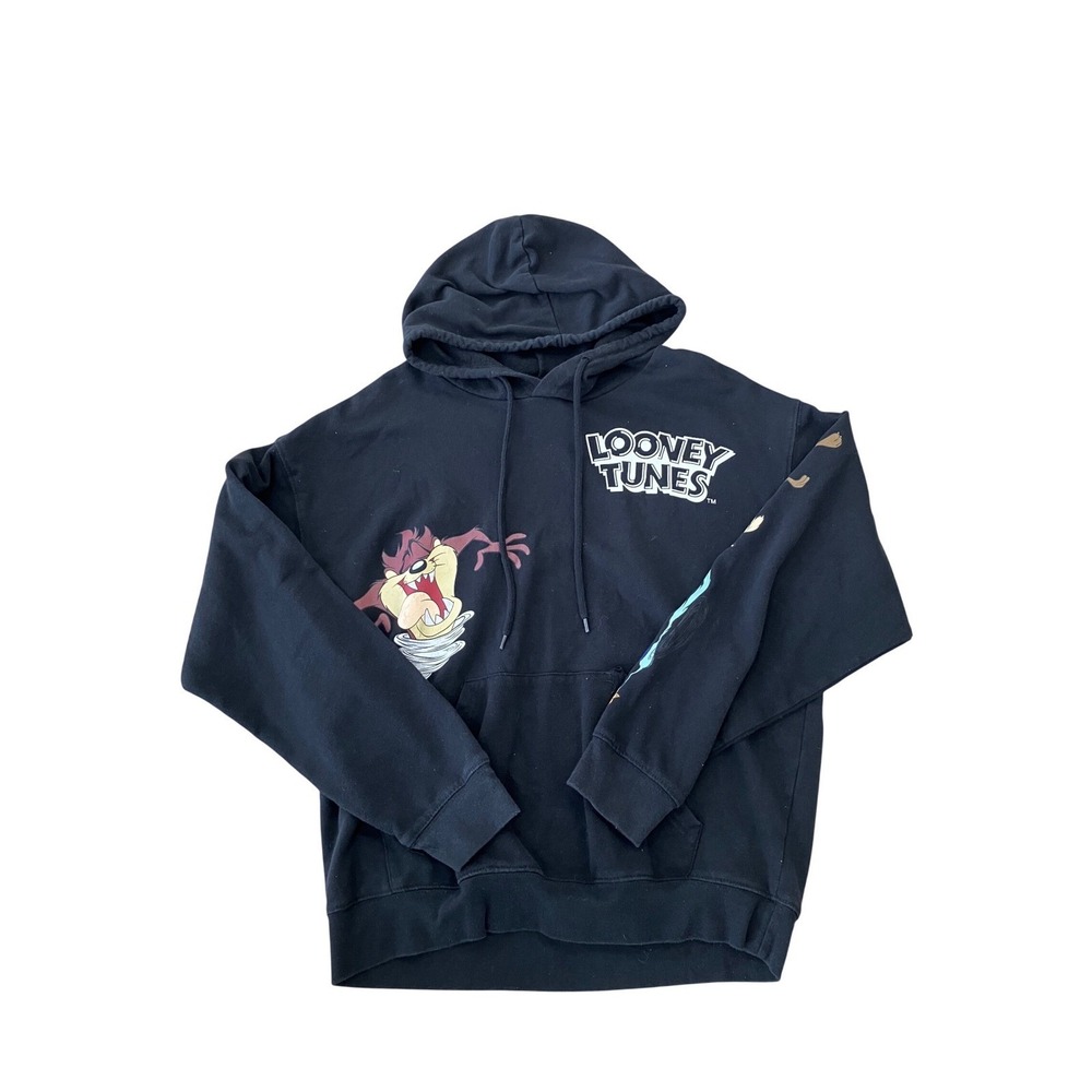 Looney Tunes Black Graphic Hoodie‎ Taz Marvin The Martian Bugs Bunny Large